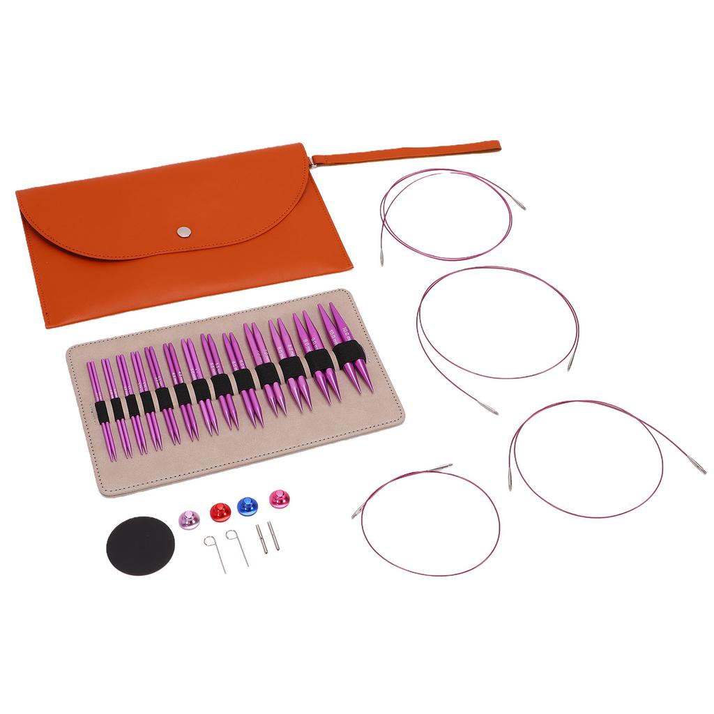 Circular Knitting Needle Set 13 Pairs 10cm Interchangeable Knitting Needles and 4 Flexible Cables for Home Travel