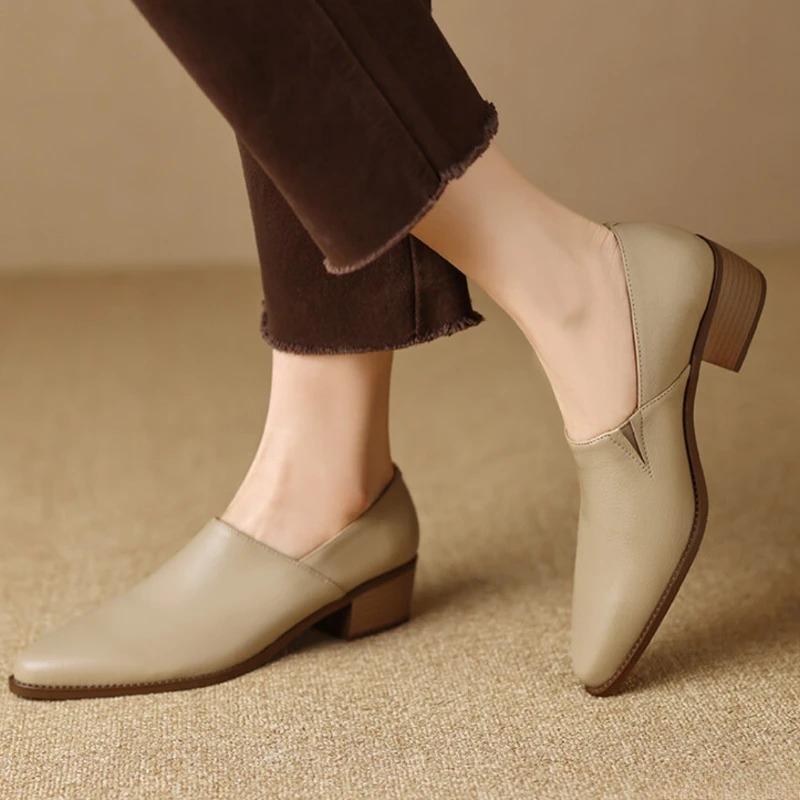 Fashionable Versatile Mid Heeled Women's Thick Heeled Women's Shoes Spring New Style Pointed Elegant Simple Women's Shoes