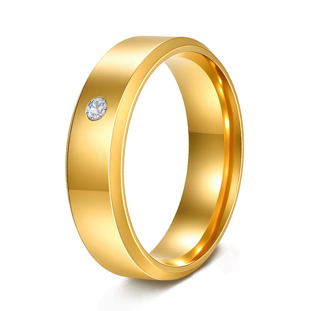 European & American Simple Diamond-Inlaid Stainless Steel Couple Ring Set