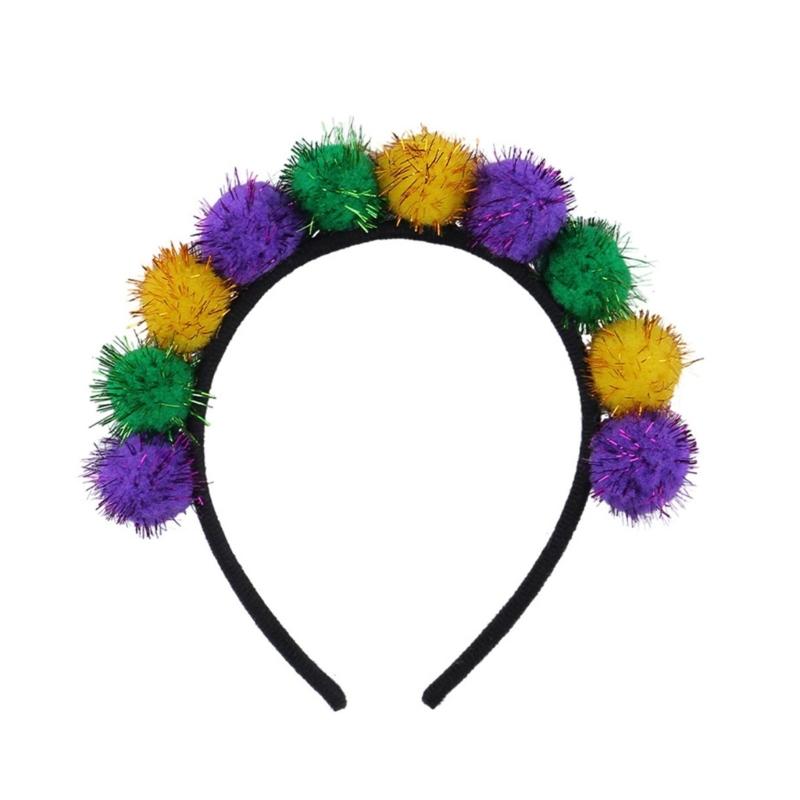 Colorful Mardi Gras Headband Features Green Yellow Colorful Charm Headwear for Prom and Party Comfortable