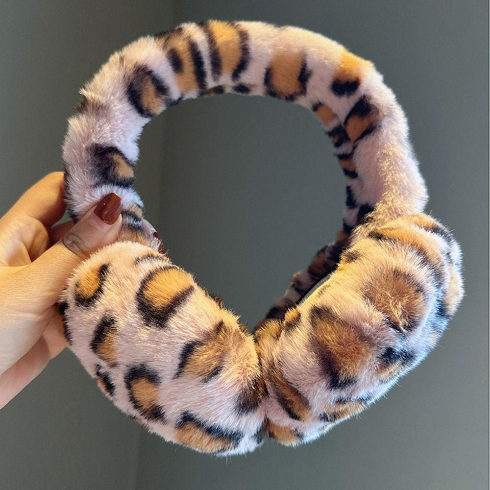 Collapsible Leopard Ear Warmer Thickened Winter Earmuffs Fashion Ear Cover  for Women Girls