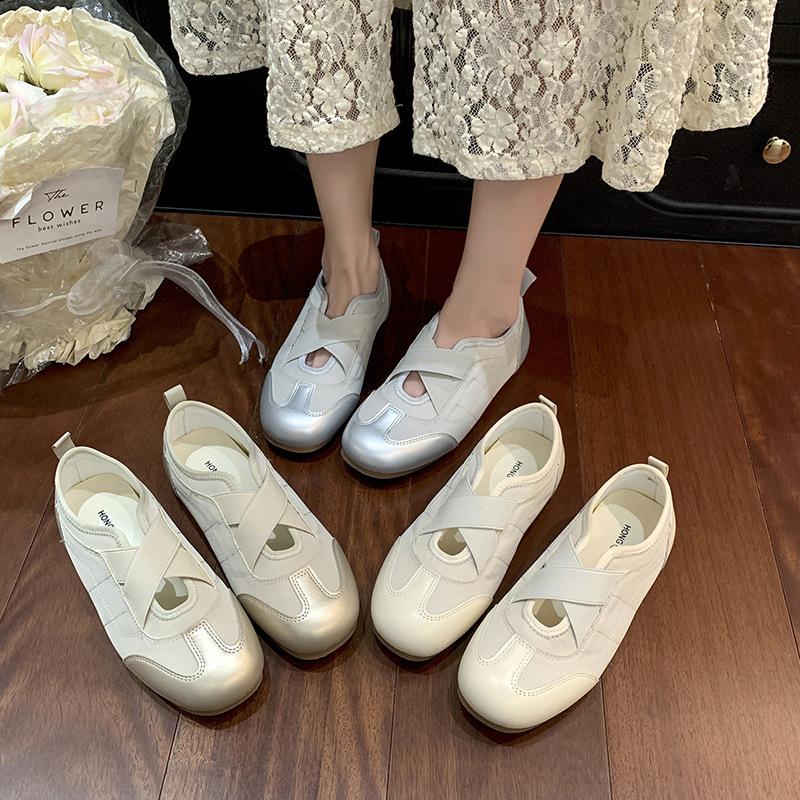 French inner height increase shallow mouth flat sole shoes women's autumn versatile casual breathable sports shoes ballet Mary Jane shoes