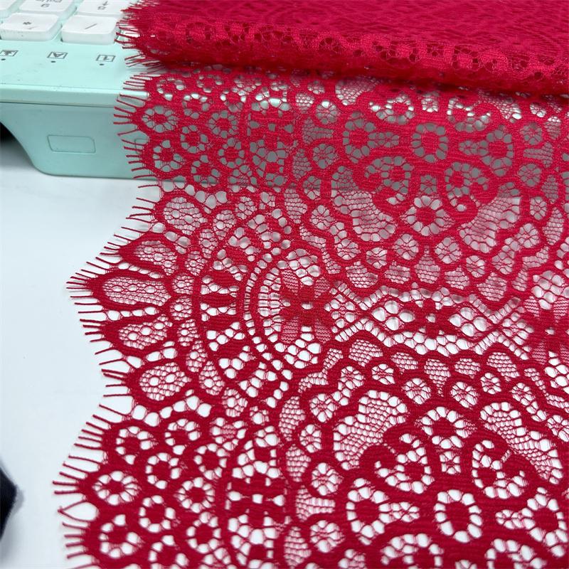3m x 18.5cm French Chantilly Lace, Non-stretch Dark Red Eyelash Net Lace Fabric for Sewing, Bra, Underwear, Lingerie, Dress, Garment, Crafting