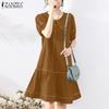 ZANZEA Women Casual Doll Collar Loose Summer Short Sleeve Dress