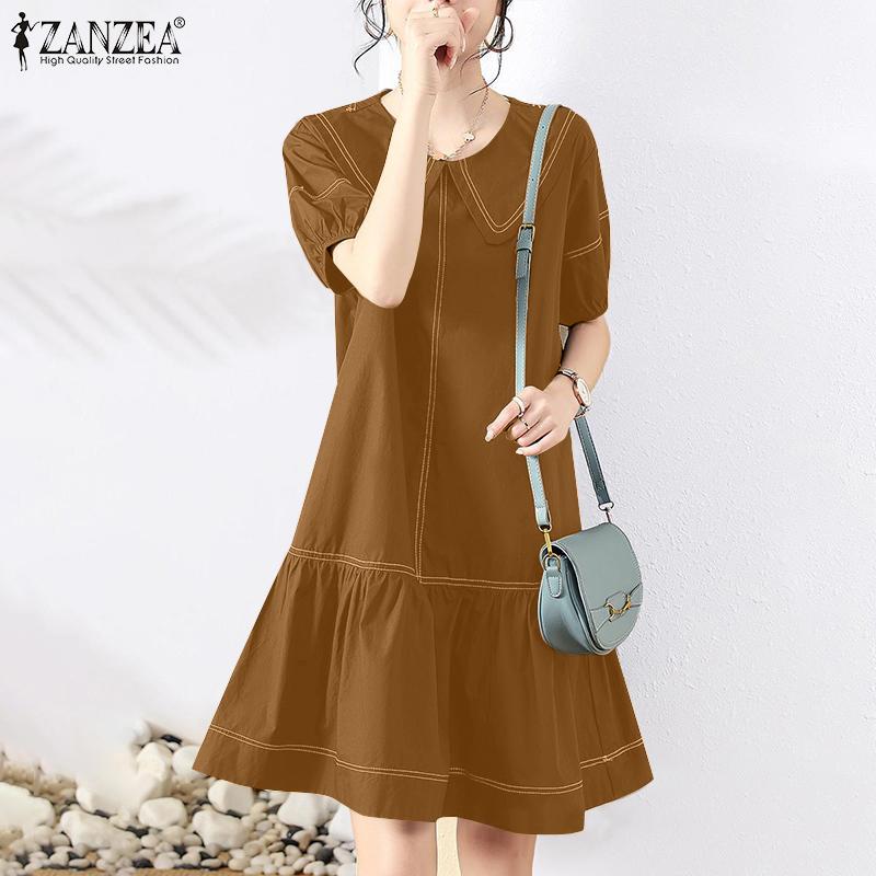 ZANZEA Women Casual Doll Collar Loose Summer Short Sleeve Dress