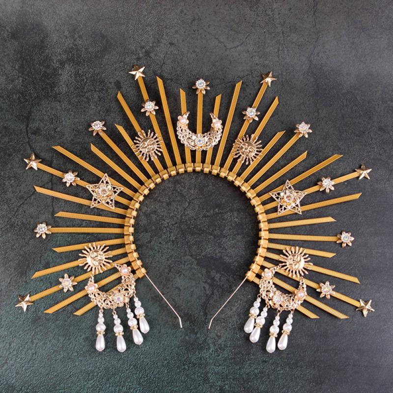 Golden Halo Headband Crown Hair Accessory Women Wedding Party Cosplay Festival Boho Chic Hairpiece