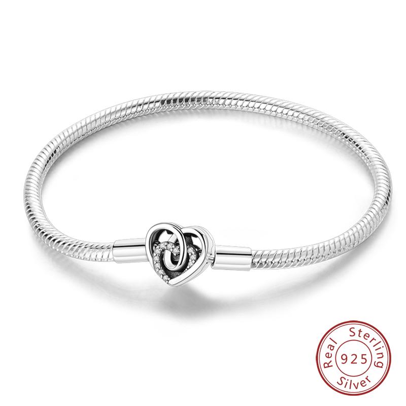 925 Silver Heart Shaped Series Love Forever Shining Zircon Bracelets Fit DIY Charm Beads Birthday Jewelry Gift