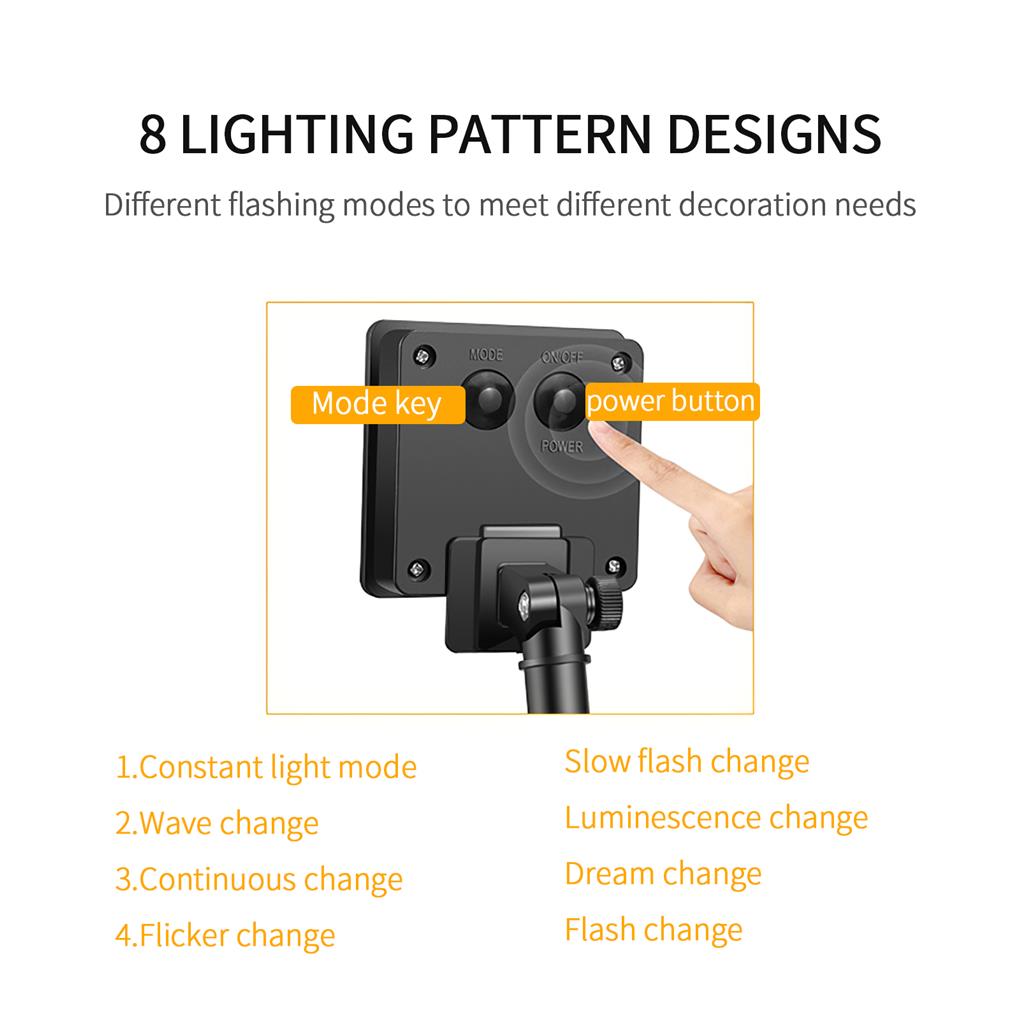 39.36ft Waterproof String Lights Solar Powered Lamp PVC Light Decoration Bulbs Lighting Decor with 8 Lighting Modes