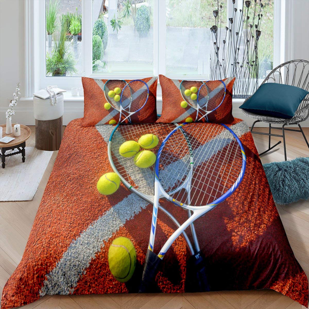 

Comforter Tennis Ball Sports Game Themed Bedding Set Twin Size For Kids Teens Adult Tennis Racket Ball Comforter Comforter (quilt)-EU Single(135*200cm)3pcs