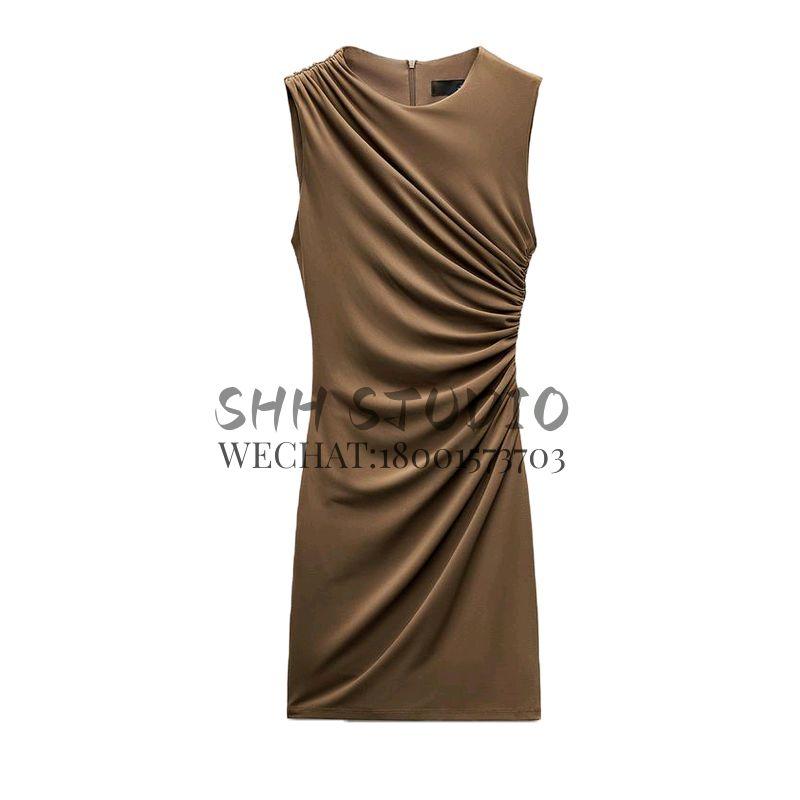 Early Autumn New Arrival Birthday Party Dress Short Version Ruched Silm Sleeveless Elegant Dress 8338250