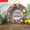 Merry Christmas Wooden Sign with Gingerbread Man & Santa Claus Pattern - Navidad Round Sign for Fornt Door, Wall Decor - Ideal Christmas Decoration
