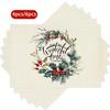 4 or 6pcs Christmas Placemats Suitable for Pine Branch Holly Berry Table Decor - Washable Table Mats with Evergreen Branches, Berries & Holly Leaves,