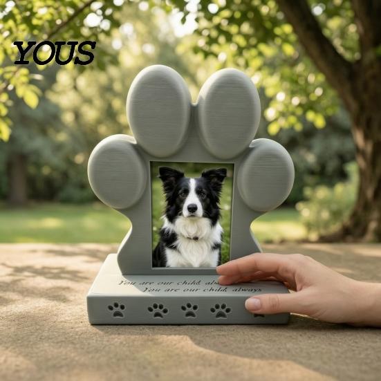 Waterproof Dog Cat Memorial Marker 3D Printed Pet Tombstone with Photo Frame Holder, Weather-Resistant Personalized Burial Headstone Marker, Stone