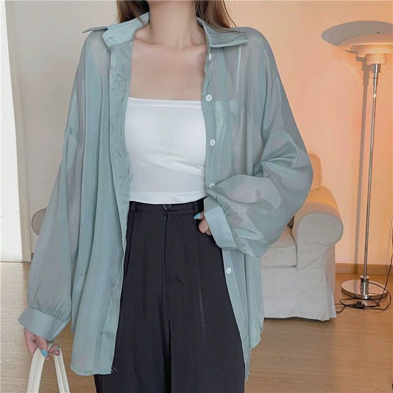 Women's Korean Style Long Sleeve Chiffon Sunscreen Shirt - Loose, Mid-Length, Anti-UV, Thin Cardigan