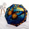 Stained Butterfly Wall Art: Vibrant Blue & Orange DecorUmbrella, Portable 3-Fold Compact Umbrella for Men & Women Gift