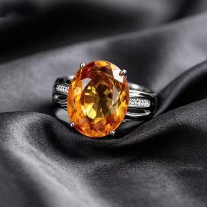 Silver inlaid luxury yellow zircon women's ring elegant fashion versatile ring jewelry