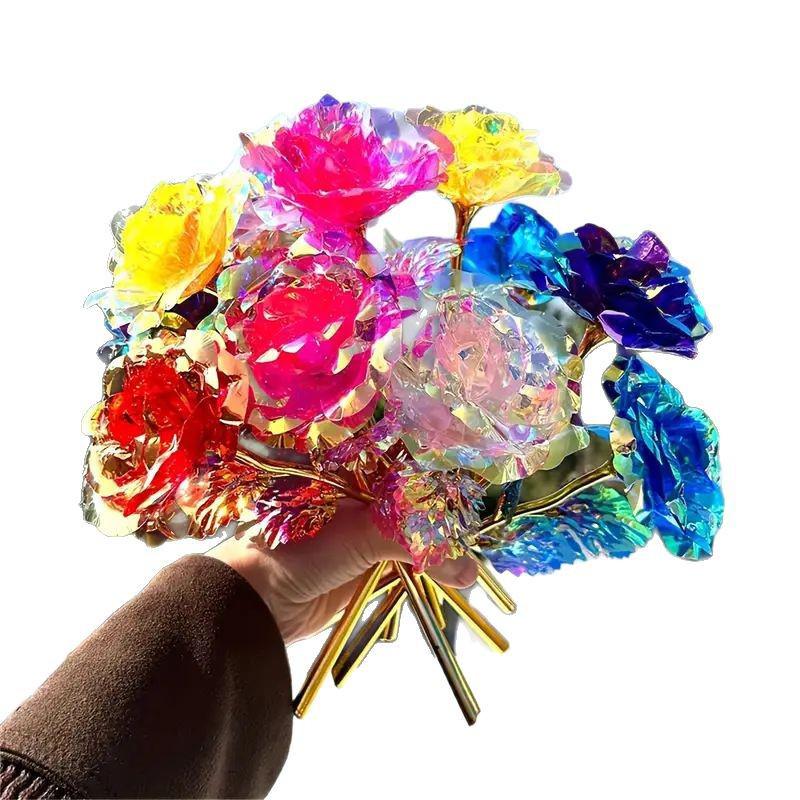 Seven-Color Preserved Rose with Gold Foil - Handmade Floral Gift for Valentine's and Mother's Day