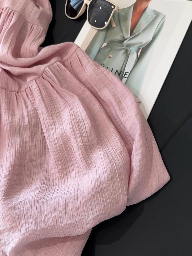 2026 Spring Women's High Waist A-line Pleated Skirt, Gentle Ice Silk Cotton Linen, Fat-Concealing Cake Design