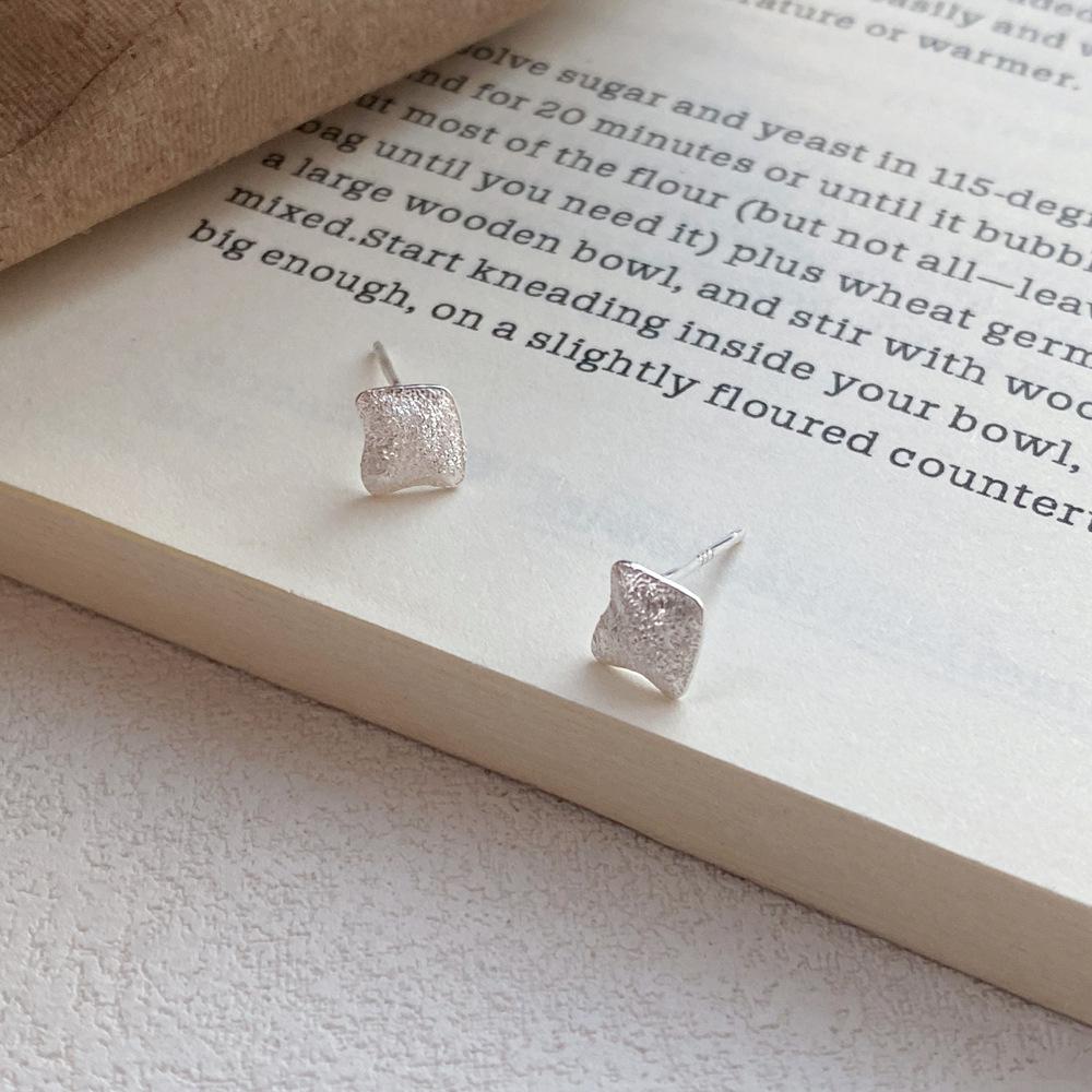 S999 Sterling Silver Brushed Square Stud Earrings: Simple Light Luxury Fashion for Women Sterling Silver