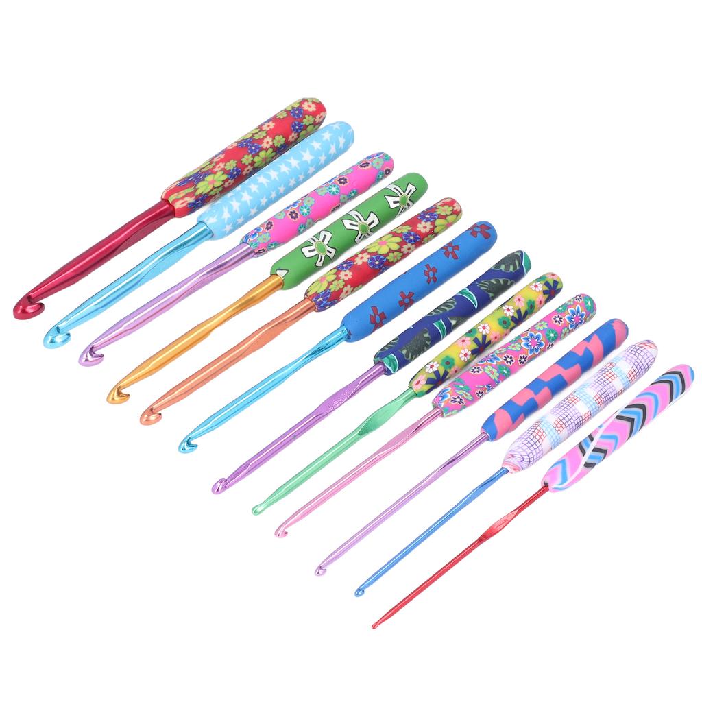 12Pcs Crochet Hook Set Premium Metal Soft Glossy Easy Identification Ergonomic Design Wide