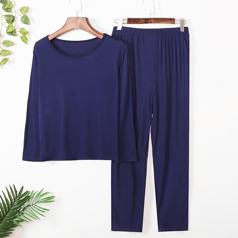 Men's Modal Pajamas Set: Thin, Long Sleeve & Pants, Crew Neck, Casual, Plus Size, for Spring, Summer & Autumn.