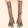Fashion Thin Bridal Etiquette Gloves Stage Feather Sleeves Long Stretchy Elbow Tulle Opera Gloves Costume Evening Party Gloves