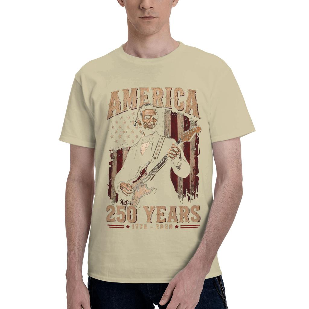 Abraham Lincolns Playing Guitar T Shirts Unisex Short Sleeve 4th July 250th Anniversary Tshirts Streetwear Tee Tops Pure Cotton