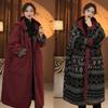 Women's Reversible Cotton Padded Coat Fair Isle Sherpa Hooded Long Vintage Winter Warm Double Sided