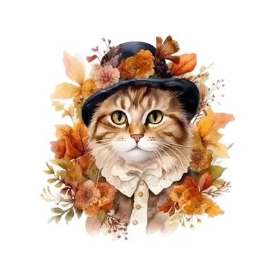 QT2185#15cm Adorable Cat In A Hat Surrounded by Flowers Car Sticker, Suitable for Laptop, Car, Truck, Van, SUV, Motorcycle, Bumper, Window
