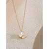 Yhpup Exquisite Natural Shell Zircon Butterfly Pendant Necklace for Women Stainless Steel Korean Style Delicate Jewelry Gift