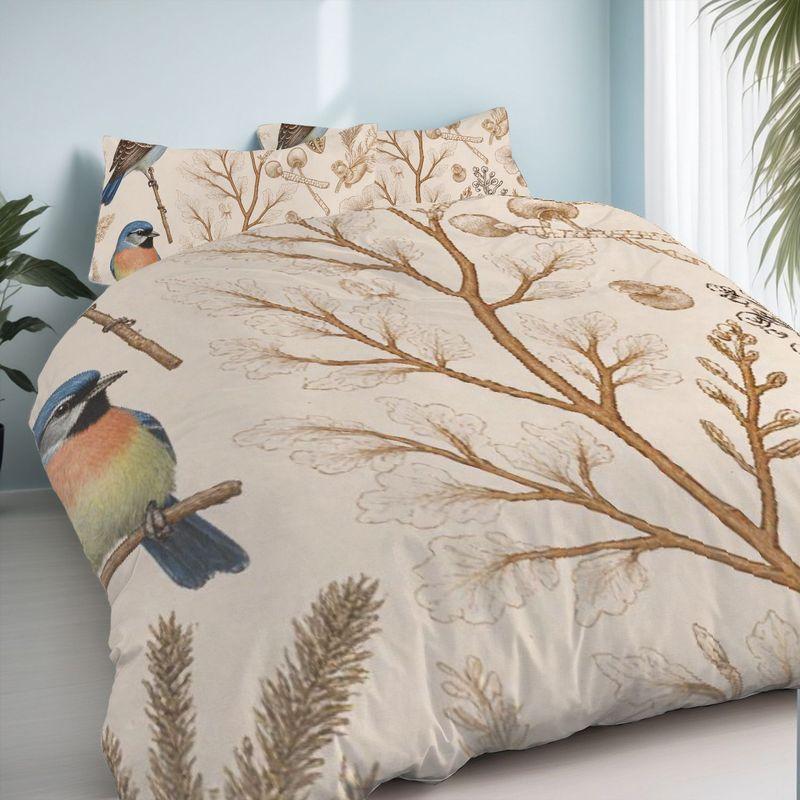 3-Piece Bedding Pillowcase Quilt Cover Set Retro Plant Flower And Bird Pattern 2D Digital Printing For Bedroom Dormitory Decor