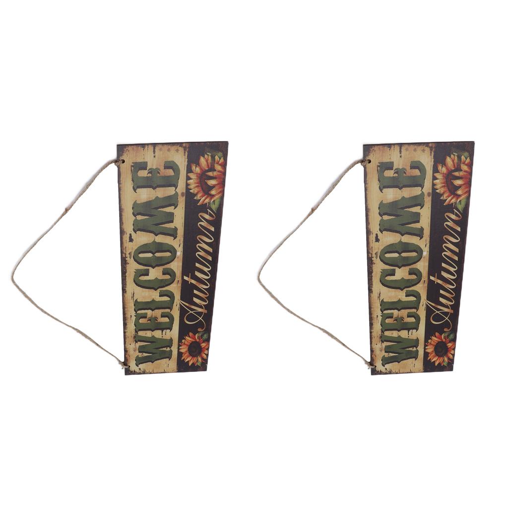 2pcs Halloween Sunflower Wooden Welcome Sign Fall Autumn Decorative Wall Board Hanging Ornaments for Indoor Outdoor