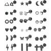 Stainless Steel Piercing Round Disc Earrings - Heart-shaped Mini Ear Barbells Set