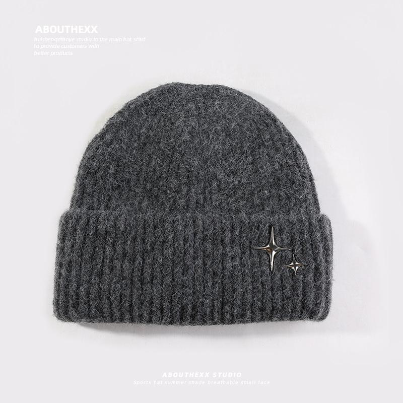 Autumn and Winter Wool Hat for Women Small and Small Stars Versatile Pullover Hat  Warm Knitted Hat  Face  Small Ear Protection  Cold Hat for Men