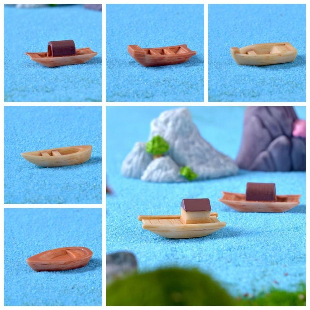 Micro Landscape Micro Landscape Boat Wooden Boat Resin Mini Boat Fish Tank Decoration Retro Figurines Art Crafts
