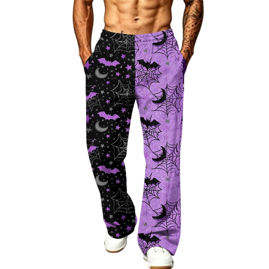 Pantaloni Jogger Cargo Larghi e Ampi da Uomo con Tasche Stampa di Halloween per Uso Casual all'Aperto