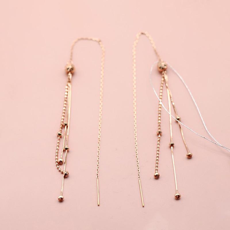 Exquisite Russian Color Gold 585 Purple Gold Earrings Plated Rose Gold Color Gold Beads Snake Bone Earrings Korean Version Trend
