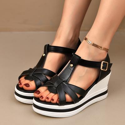 Fashion 2025 Summer Wedge High Heels Sandals Women Plus Size Woven Chunky Heeled Sandalias Mujer Comfortable Thick Platform Sandles 42