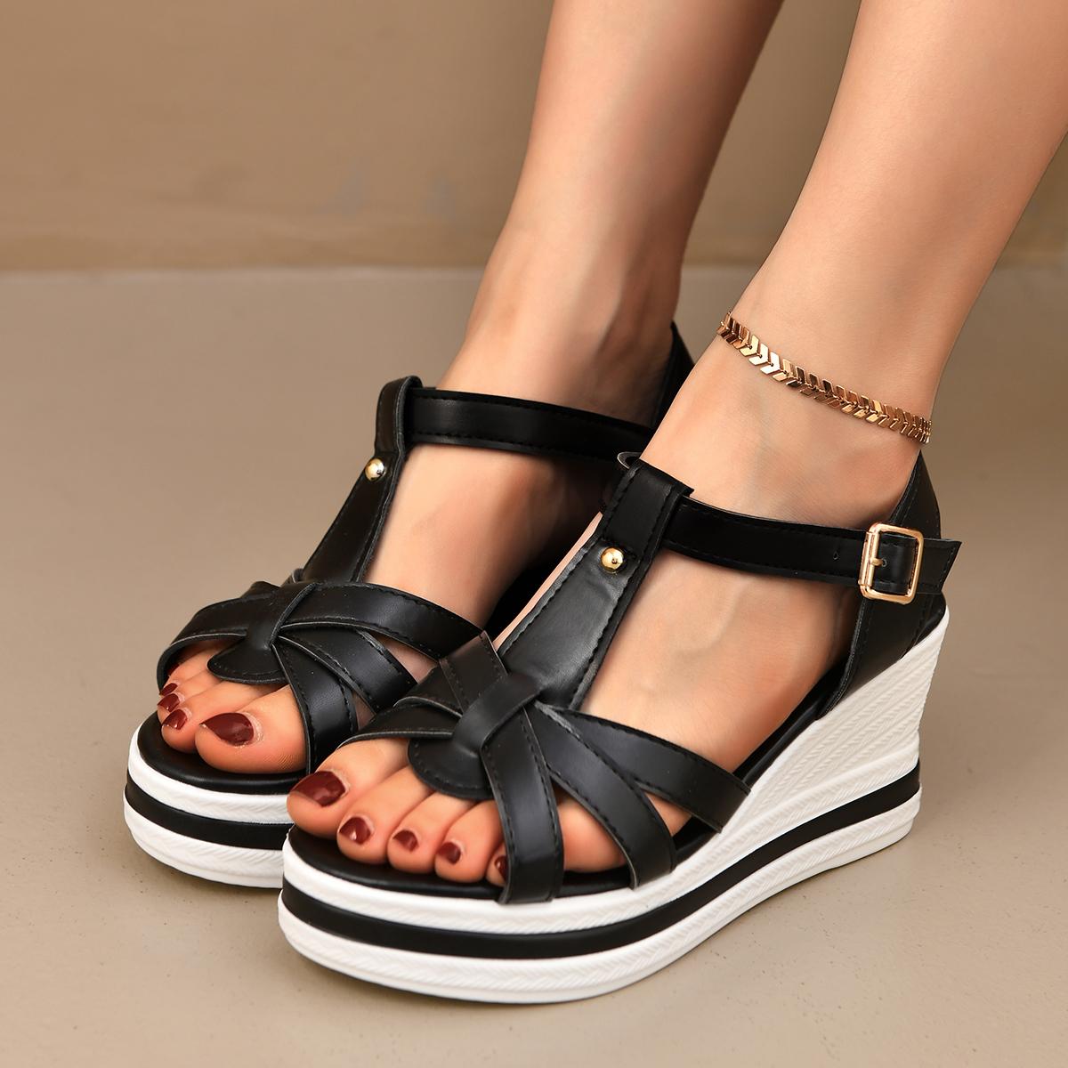 Moda Estate 2025 Sandali con Zeppa Tacchi Alti Donna Taglie Forti Intrecciati con Tacco Grosso Sandalias Mujer Comodi Sandali con Piattaforma Spessa 4