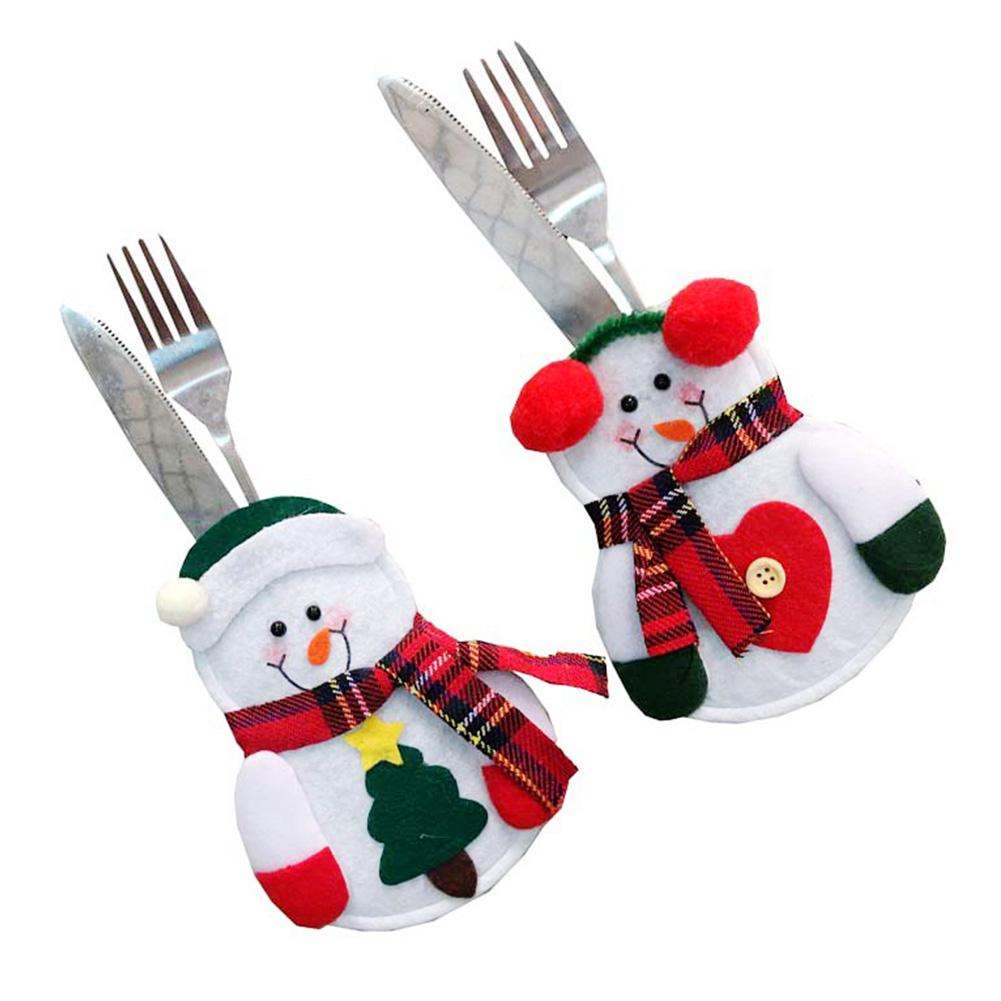 Snowman Knife & Fork Cloth Storage Bag Christmas Household Decoration Furniture(Not Include Knife/ Fork/ Dish)
