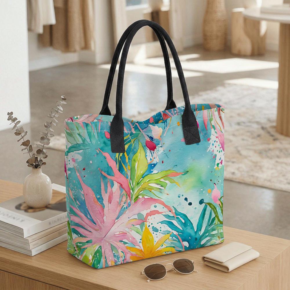 Watercolor Tropical Print Casual Large Capacity Tote Bag