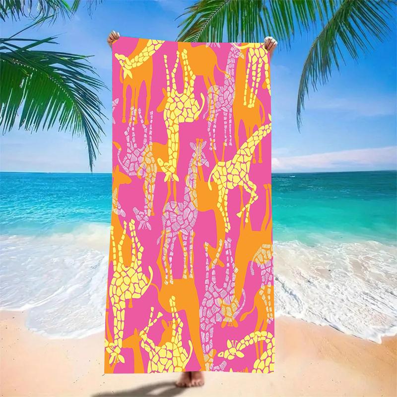 Colorful Giraffe Pattern Beach Towel Pink Background With Orange And Yellow Giraffes Fun Sand Free Towel For Summer