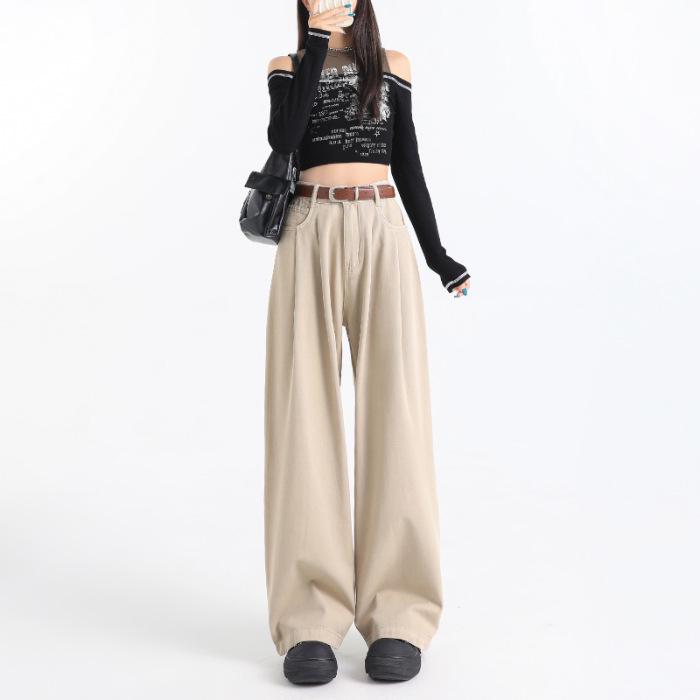 

Women s Drapey Plaid Wide-Leg Cropped Jeans, High-Waisted Wrinkled Straight-Leg Pants. Extra Large