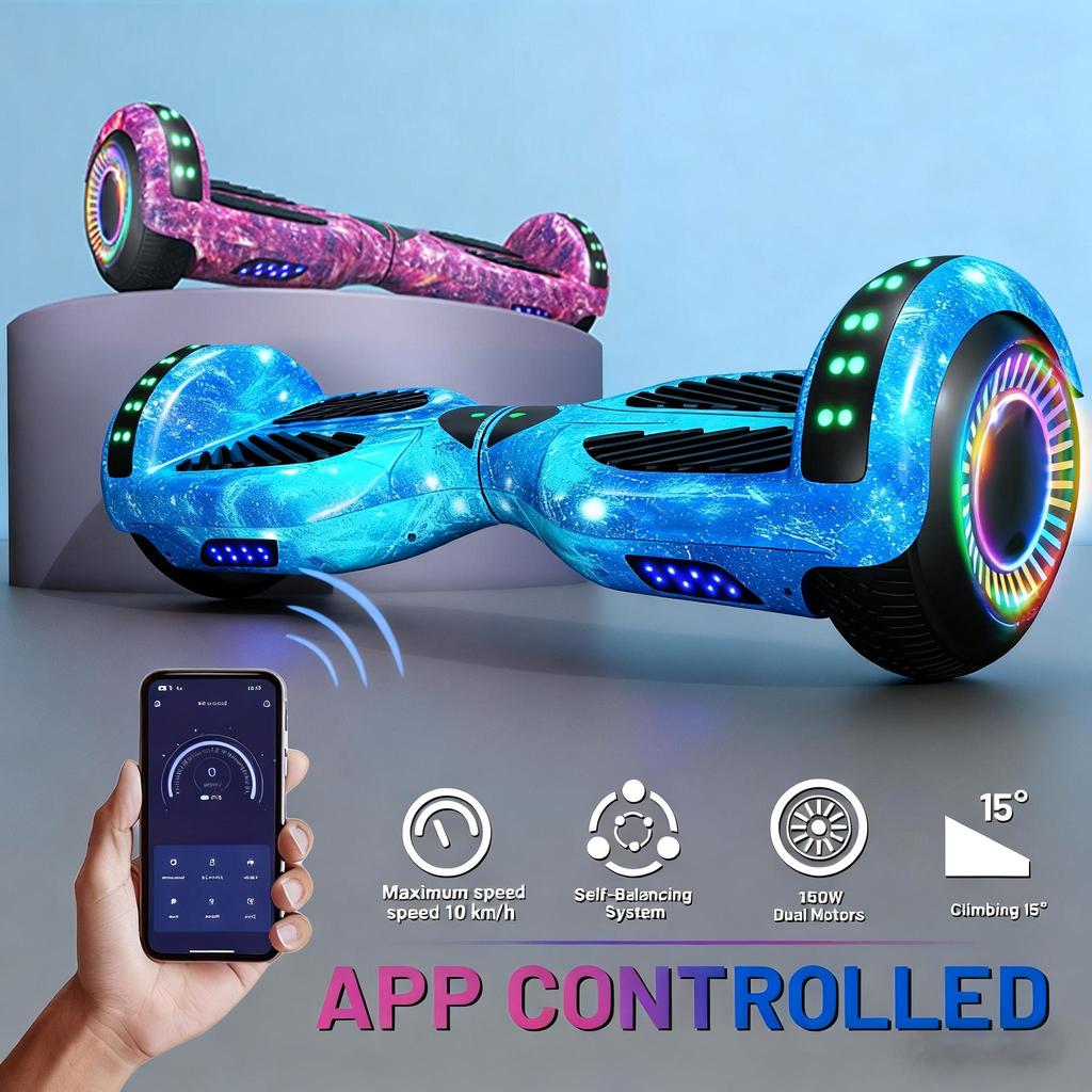 Hoverboard Go Kart Seat, 6.5'' Hoverboard Hoverkart with LED Lights and Bluetooth Speaker, Gyroscooters Go Kart Bundle for Kids and Adult