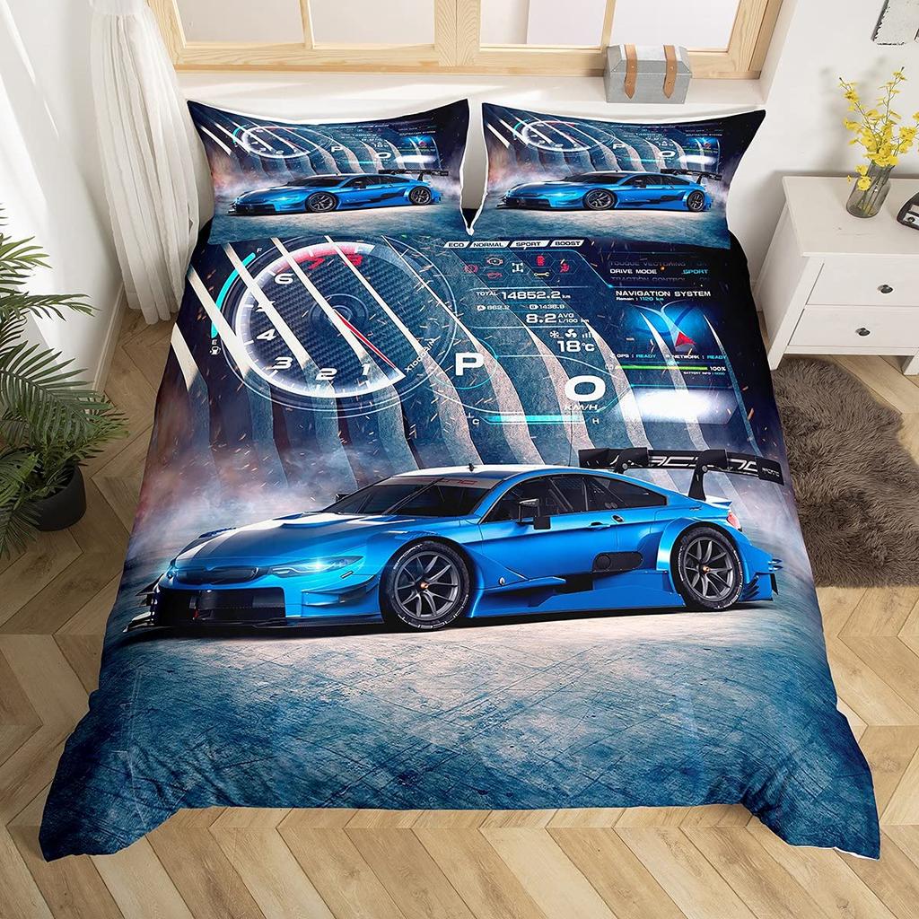 Boys Sports Car Bedding Set Twin Race Car Duvet Cover For Kids Teens Room DecorRacing Cars Bed Set