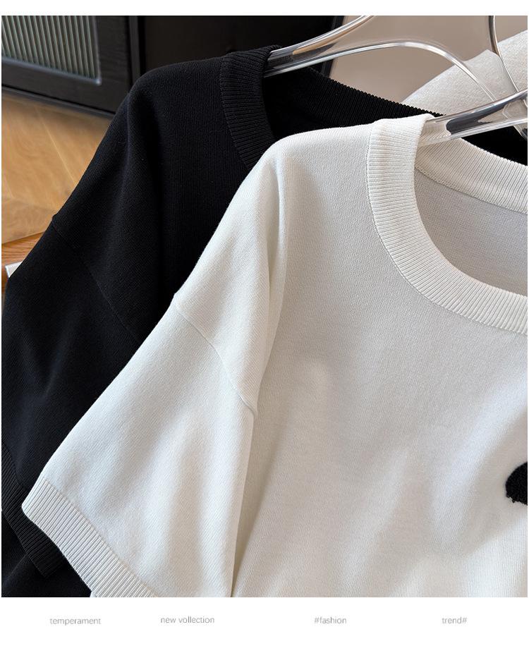Plus Size Women's Summer Ice Silk Knit Top - Slimming Short Sleeve T-shirt