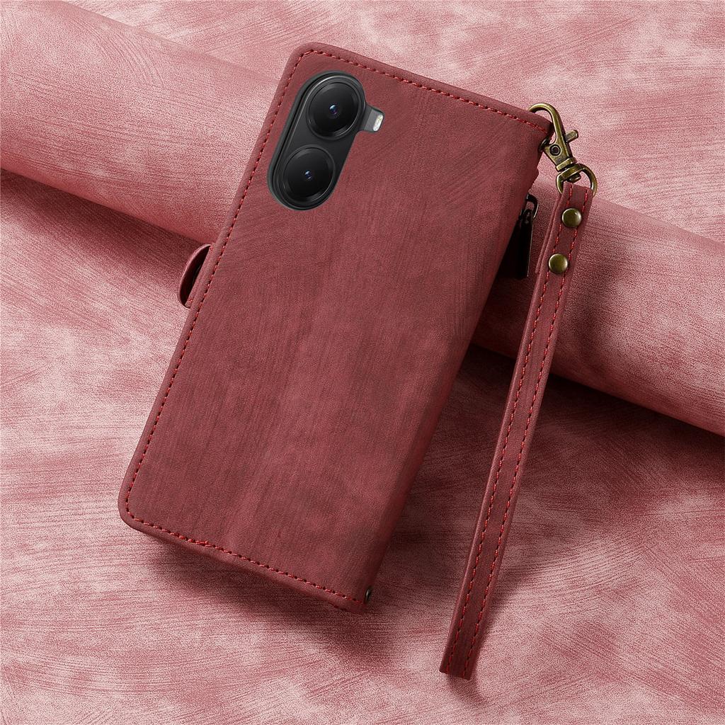 For Xiaomi Poco X7 Pro 5G Zipper Wallet Case Geometry Lines Leather Phone Cover with Strap