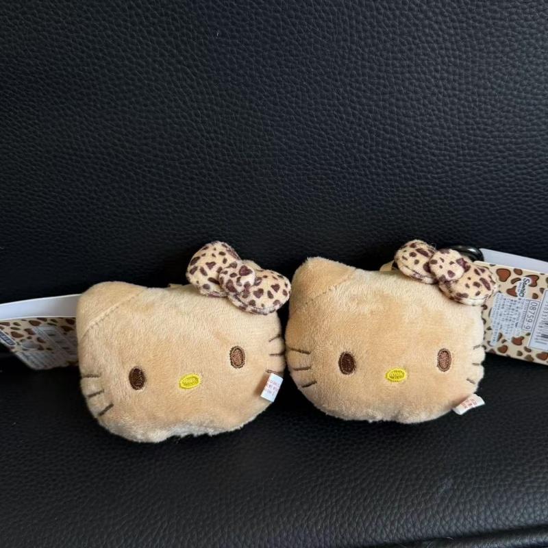 Kawaii Cartoon Plush Cat Head Plush Toy Keychain Leopard Print Red Bow KT cat Animal Doll Plush Toy Stuffed gift