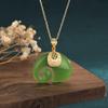 Jade Elephant Pendant Necklace Charm 18K Gold Plated Chain Retro Dainty Gemstone