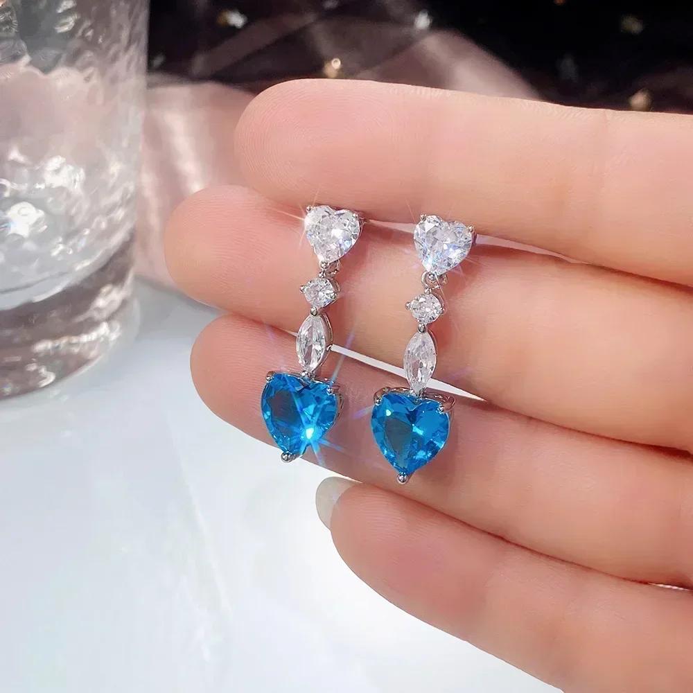 European And American Trendy Sparkling Zircon Oxide Earrings, High End Banquet Fashion Zircon Party Jewelry Long Pendant